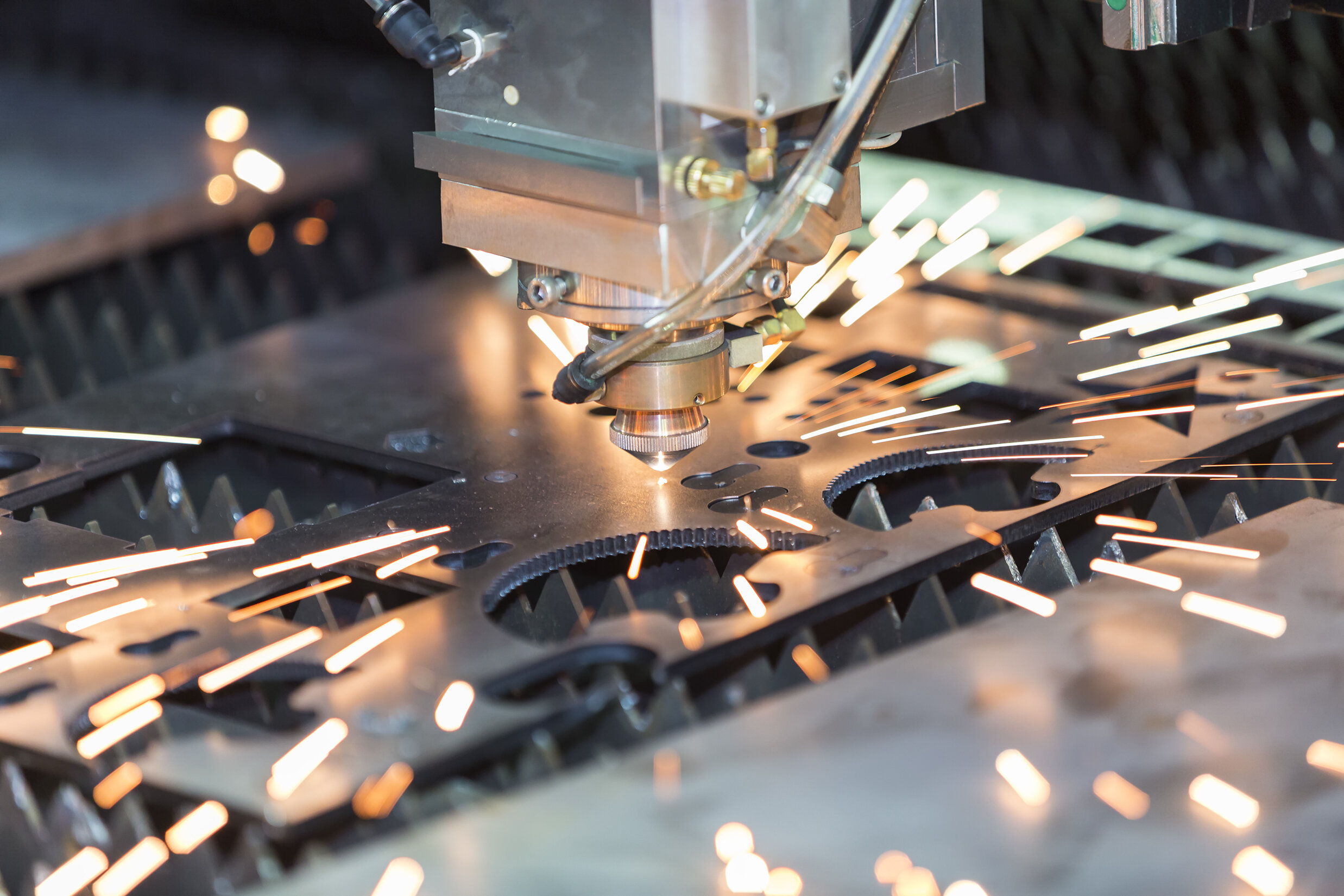 CNC fibre laser cutting steel sheet